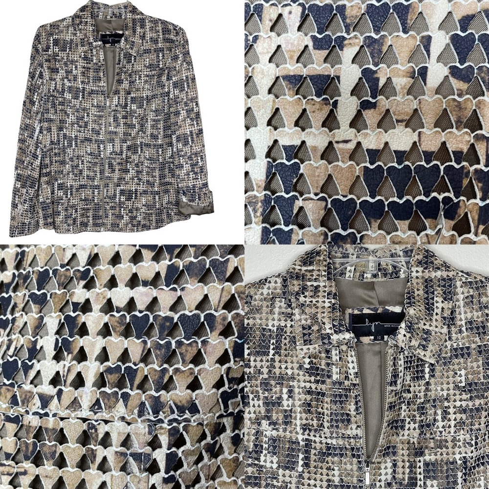 Lyn Laser Cut Faux Leather Hearts Zip Up‎ Jacket Sz 10 Valentines Day